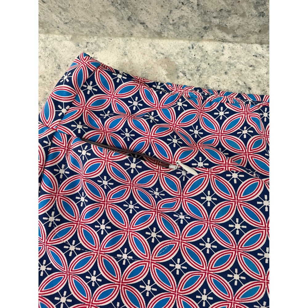 J.McLaughlin Pants Catalina Cloth XS Blue Red Geometric Trellis Straight Leg - Picture 6 of 10